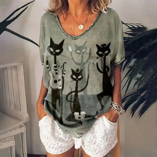 '3 Cats Buddies' Female Short Sleeve T-Shirt