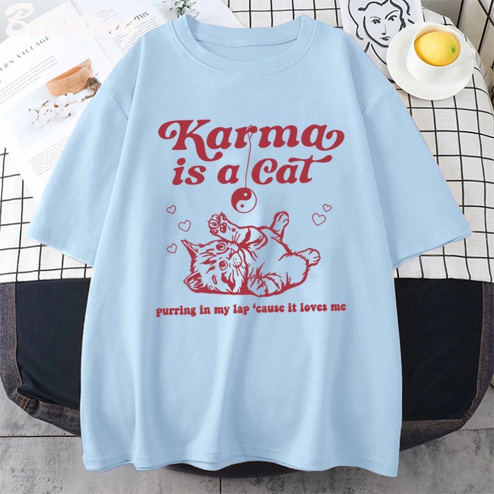 American Vintage Design T-shirt With Karma is A Cat Quote