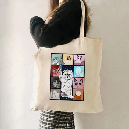 Bright Color Cat-Themed Canvas Tote - Inspired by The Eras