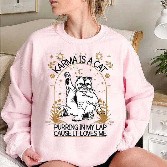 Karma Is A Cat Quoted Psychedelic Art Style Sweatshirt
