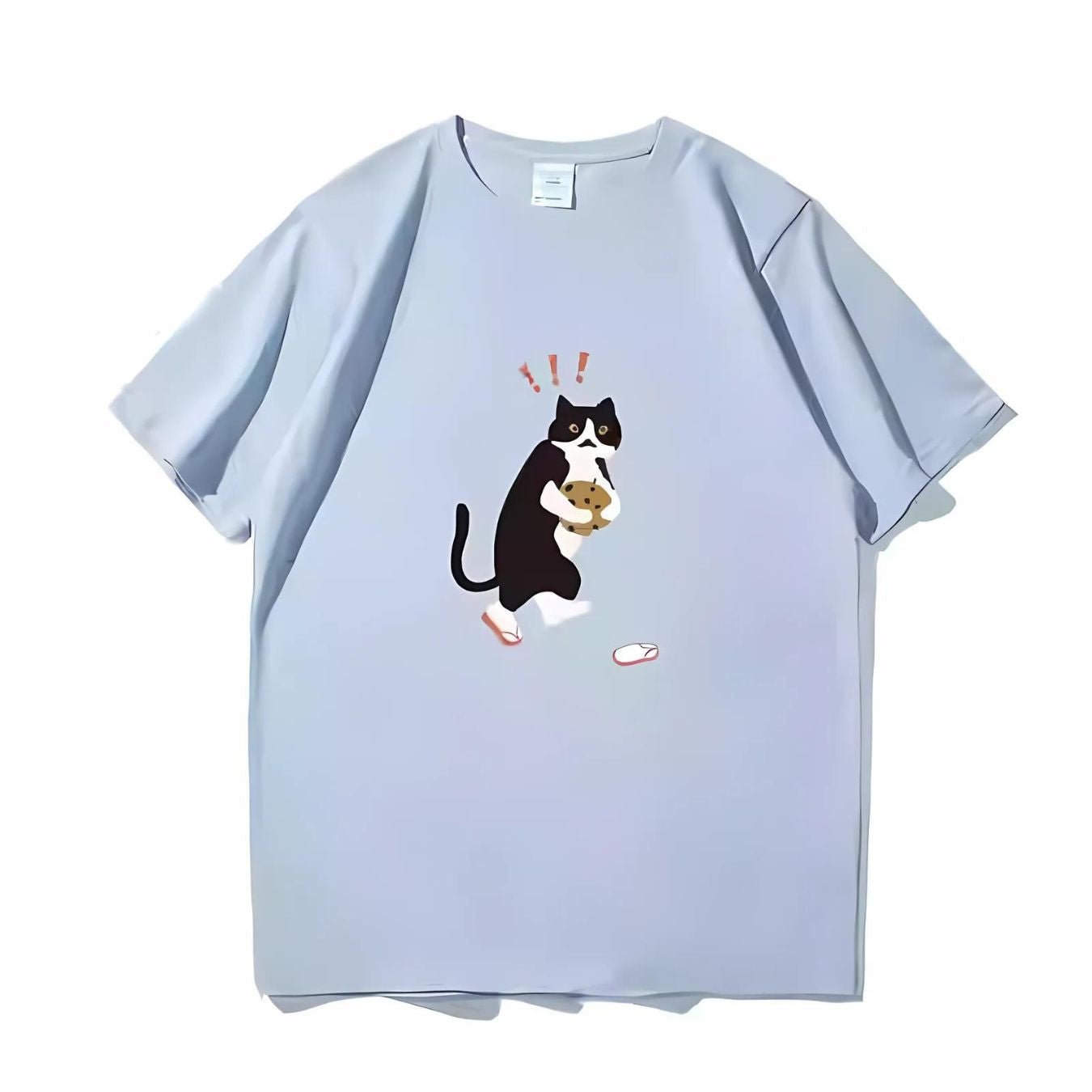 Meowgicians Mischievous Cat T Shirt Black White Cookie Thief Tee for Cat Lover Sky Blue M