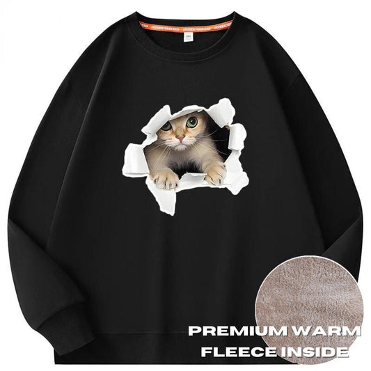 The Breaking Out Kitten - Big Cat Face Sweatshirt With Warm Velvet Interior