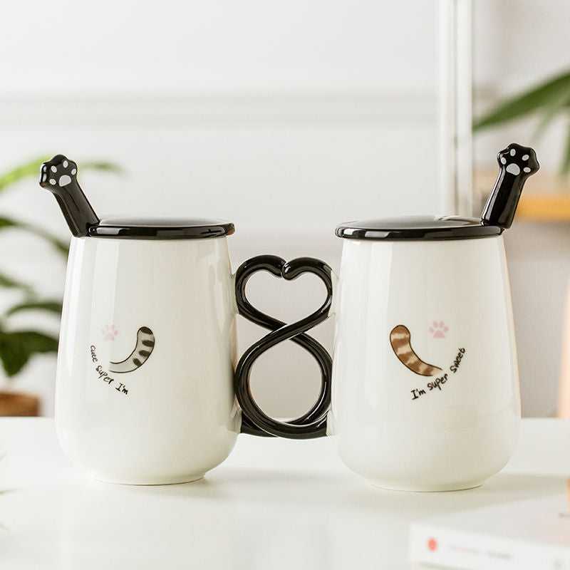 Cat cup with paws spoon and cat tail design | cat mug suitable for couple | Meowgicians
