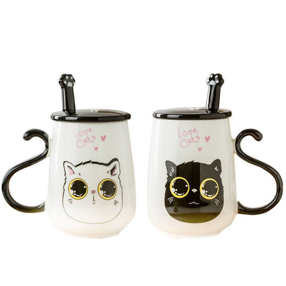 ceramic kitty cups with cute cat print and paw spoon
