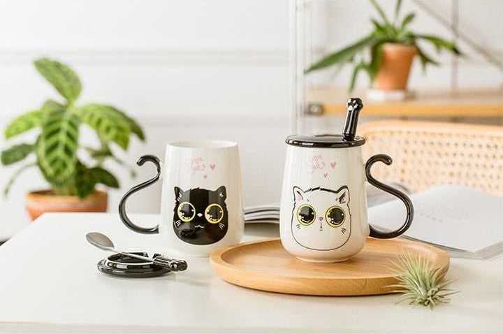 crazy cat lady mug with cute cat print and lid | Meowgicians