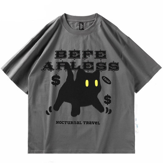 be fearless black cat face shirt with unique design in grey color