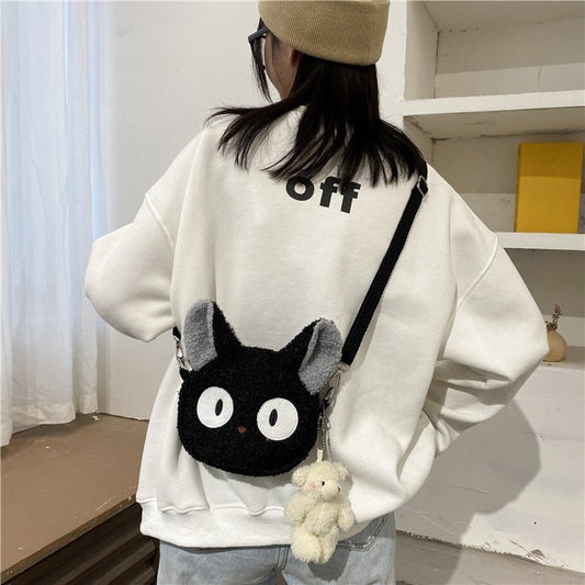 Big eyes black cat crossbody cat bag
