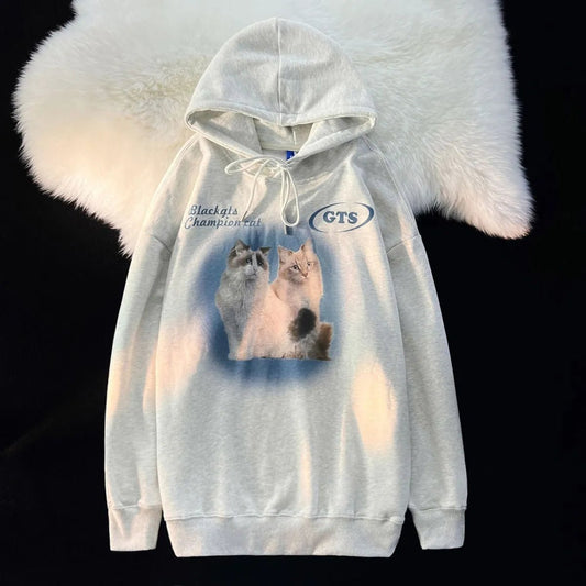 Blue Aura Couple Cats Hoodie