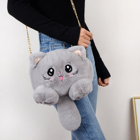 Cartoon plush kitty crossbody bag