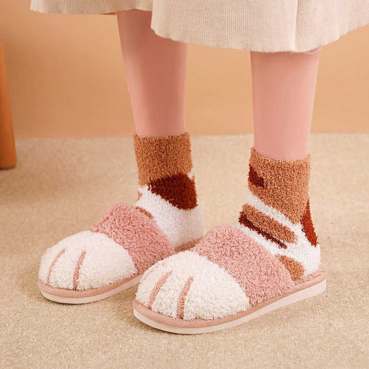 Cat Paw Winter Slippers With Socks