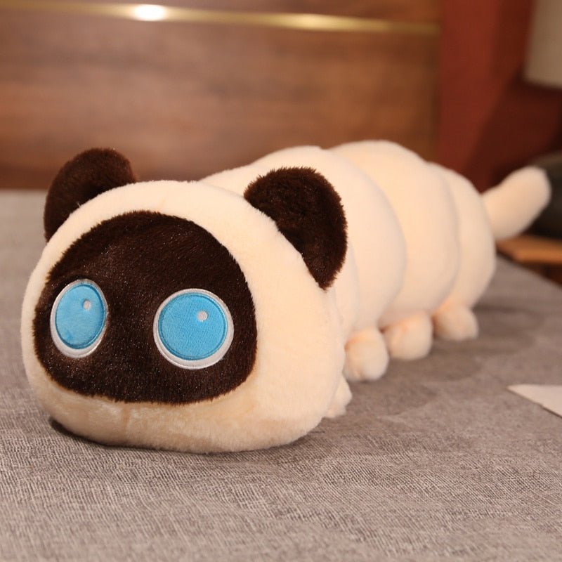 a long cat stuffed animal  of a cat in caterpillar shape
