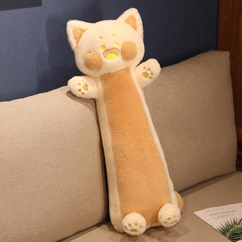 an orange color pillow cat plush for cuddling