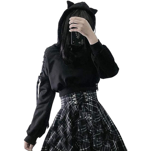 Cool harajuku style female cat hoodie with ear for cat lady
