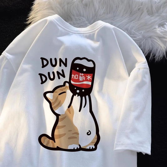 Orange cat sipping cola on Cat T-Shirt design