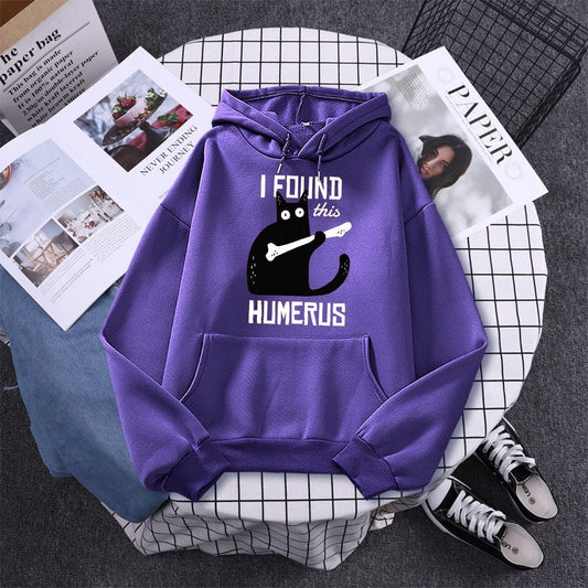 'I found this humerus' funny cat hoodie