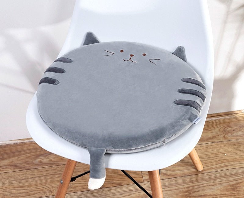 a grey cat plush for chair for soft sitting experience