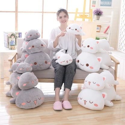 a lady with a collection of kawaii plush of cats