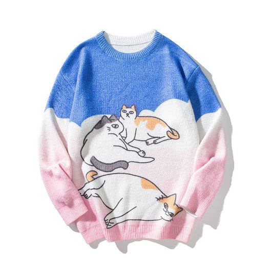 cute cat lover sweatshirt with 3 cats laying design