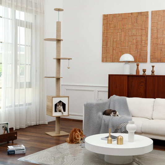 a modern cat tree at the living room for cats