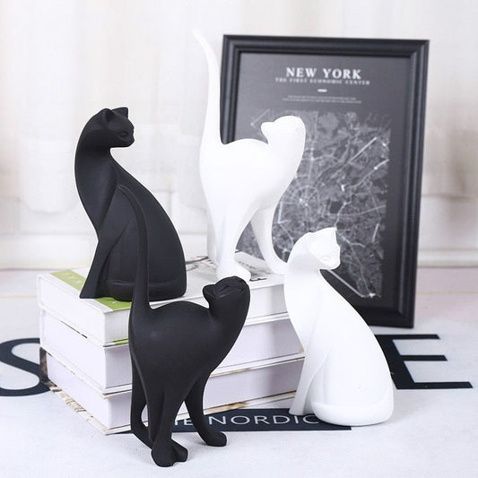 Minimalist Nordic black & white cat statuette