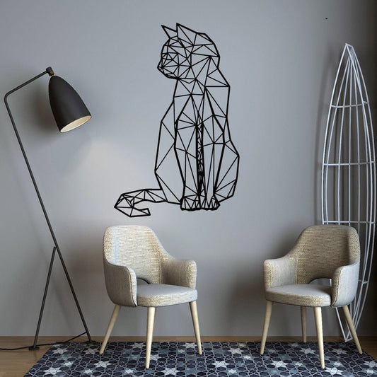 Nordic cat geometry design black wall sticker