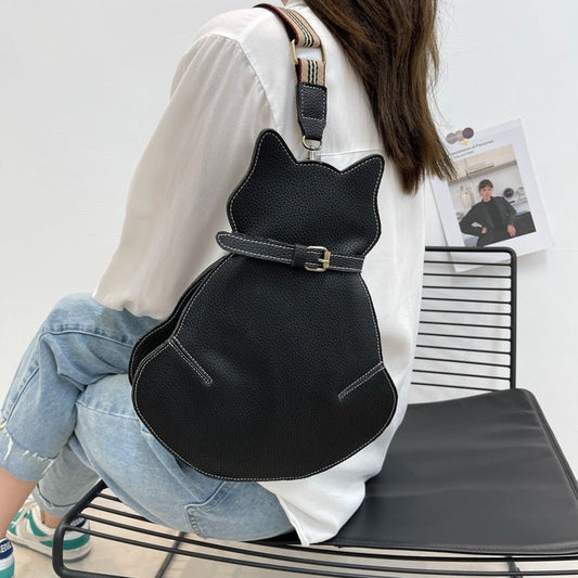 black color premium cat crossbody bag in a cat shape