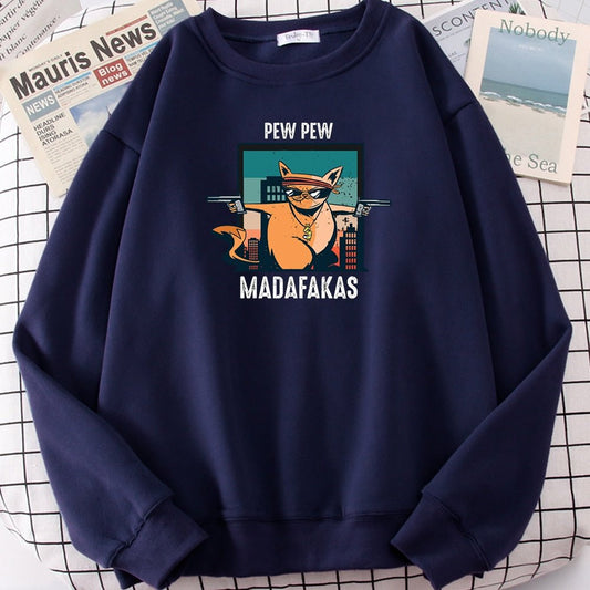 'Pew Pew Madafakas' Womens Vintage Cat Sweatshirt