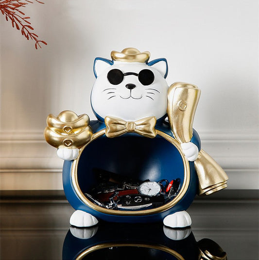 a storage organizer of a premium boss cat figure in blue color