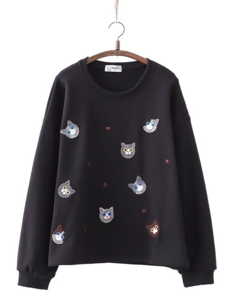 Chic Women's Cat Sweater Premium Sweatshirt with Embroidery Cats