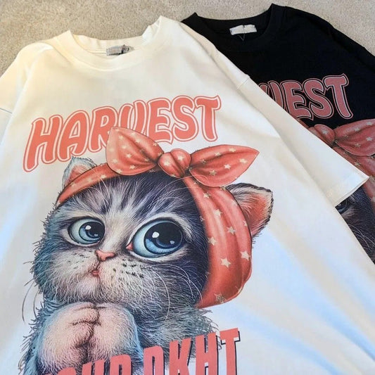 Vintage American style Cat Lover T Shirt in black and white