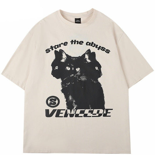 cool cat shirts with 3 cat design in beige