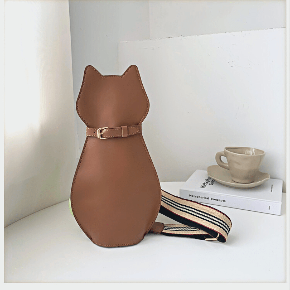 premium brown color cat design sling bag 
