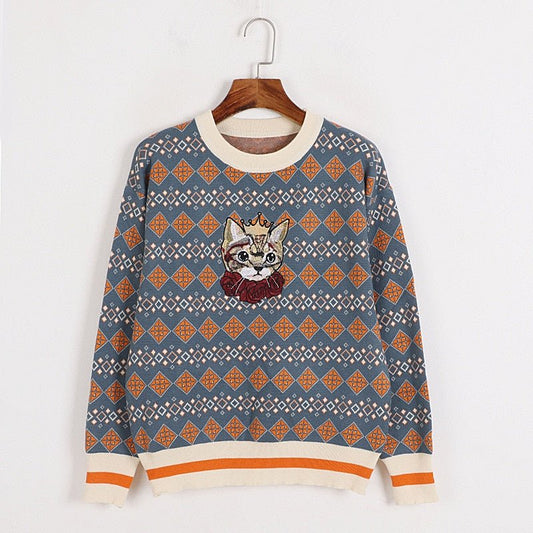 a cat mom sweatshirt with  picture of cat dress up as a queen