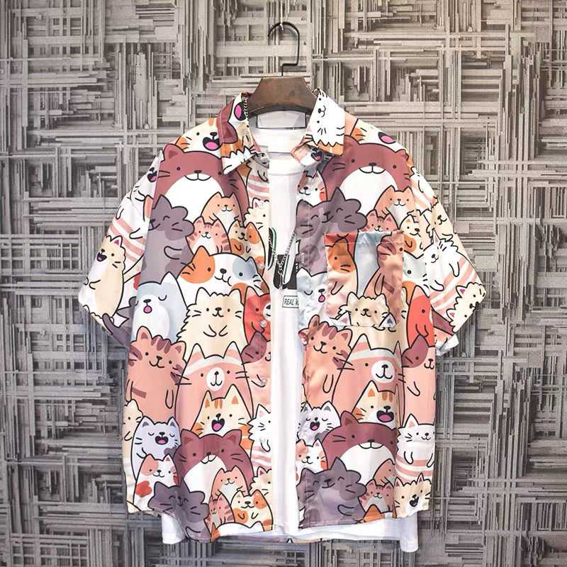 Cat print hawaiian shirt hotsell