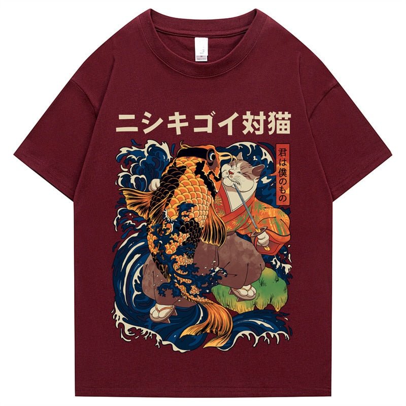 Unisex Traditional Japanese Design Cat Pattern T-Shirt