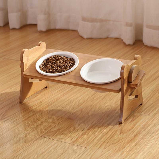 Wooden Neck Care Tilted Pet Food Bowl