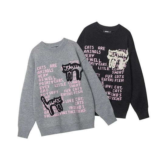 Retro style Y2K sweatshirt with cat outline designs