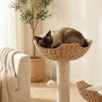 Luxury Twin Basket Cat Tree in Boho Style