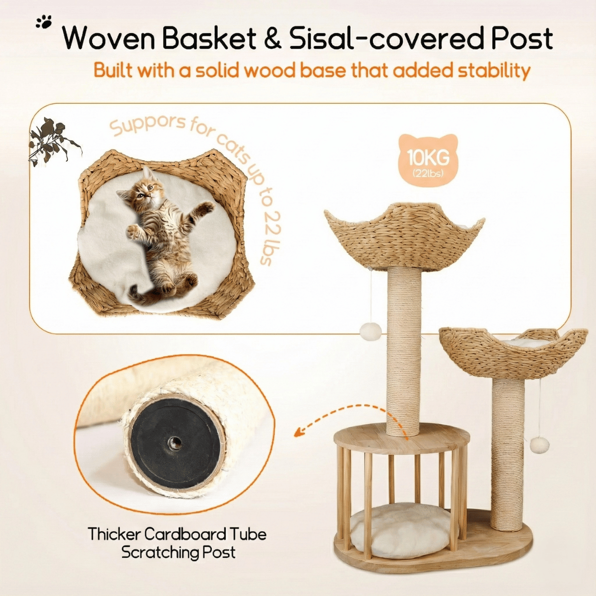 Luxury Twin Basket Cat Tree in Boho Style