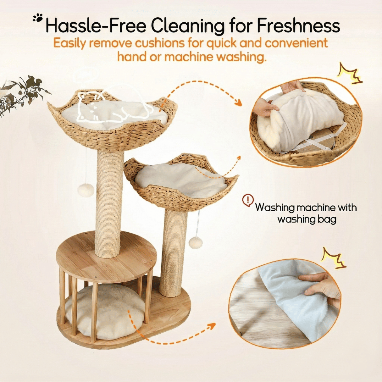 Luxury Twin Basket Cat Tree in Boho Style