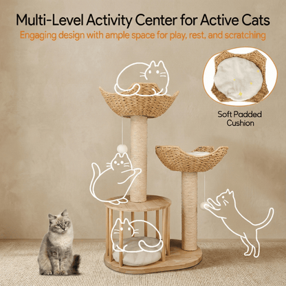 Luxury Twin Basket Cat Tree in Boho Style