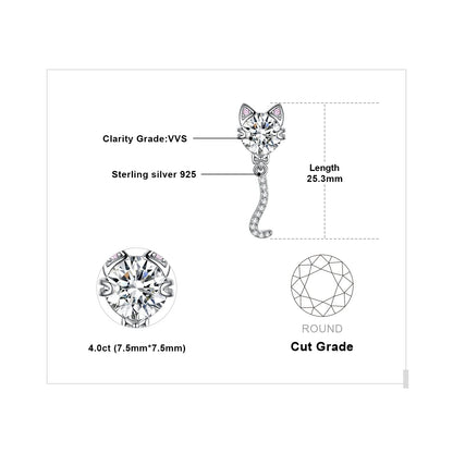 4ct Zirconia Cat Stud Earrings With Pink Ears