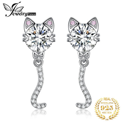 4ct Zirconia Cat Stud Earrings With Pink Ears