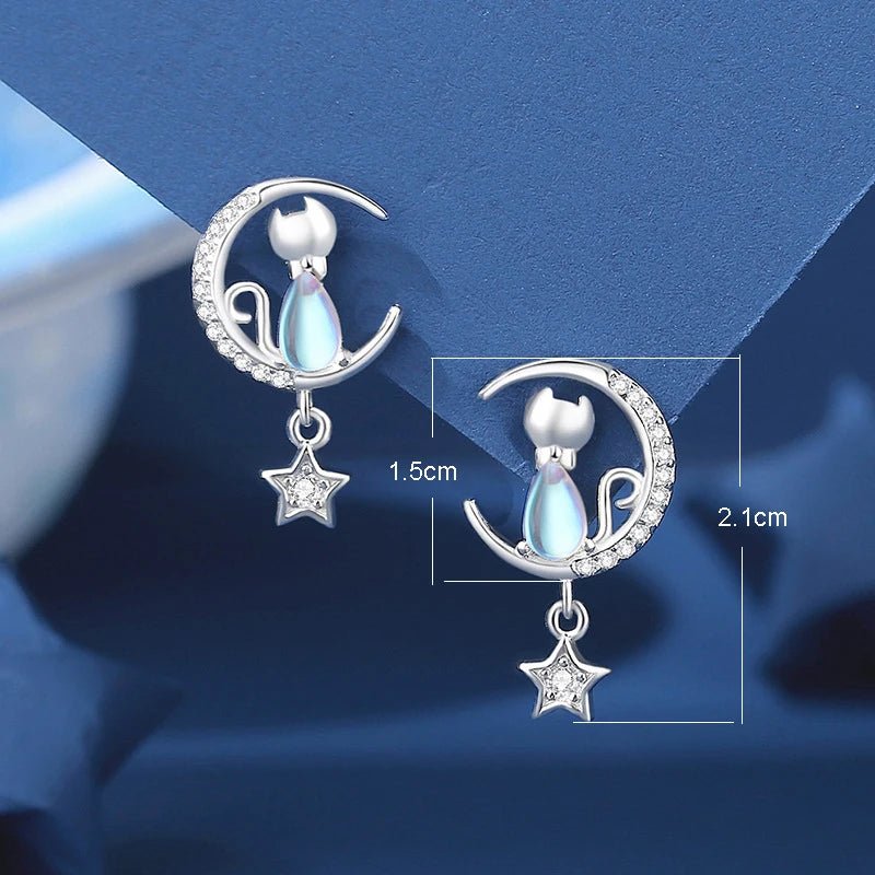 925 Sterling silver Moon & Star Cat Earrings With Zircon