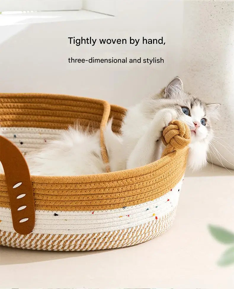 French Style Luxury Hand-Woven Rattan Cat Bed