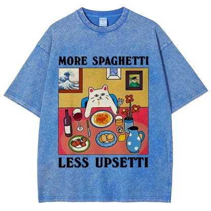 "More Spaghetti Less Upsetti" - A Vintage Design Cat Washed T-shirt