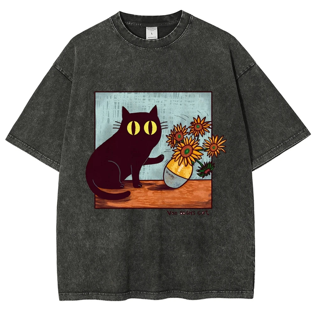 "Van Gogh's Naughty Cat" - Funny Vintage Black Cat T-shirt