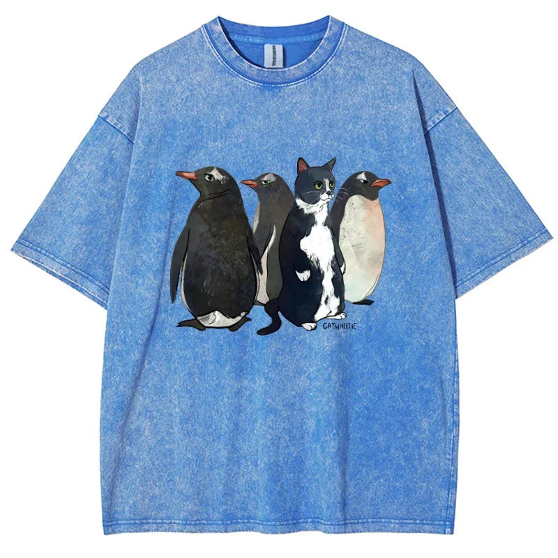 "Can You Spot A Cat?" Funny Penguin & Cat Streetwear T-shirt