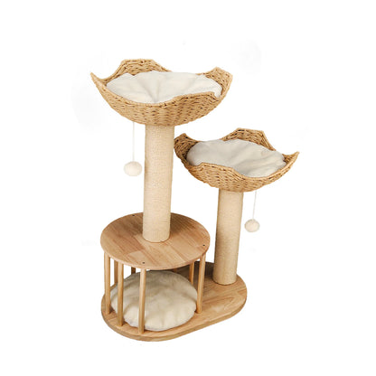 Luxury Twin Basket Cat Tree in Boho Style