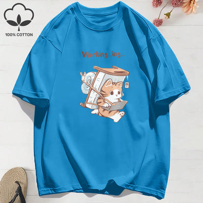 "Work From Home Cat" Hard Working Cat T-shirt With Chic Colors